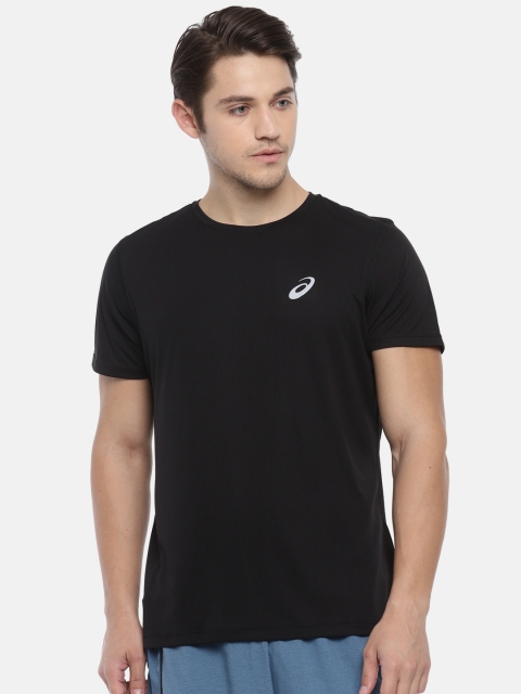 

ASICS Men Black Solid SILVER SS Round Neck T-shirt