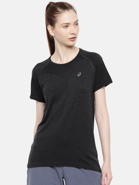 

ASICS Women Black Solid GEL-COOL Round Neck T-shirt