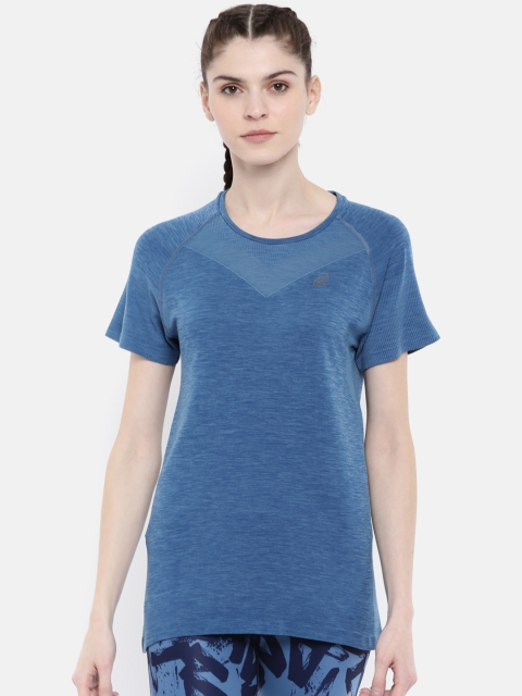 

ASICS Women Blue Solid Round Neck T-shirt
