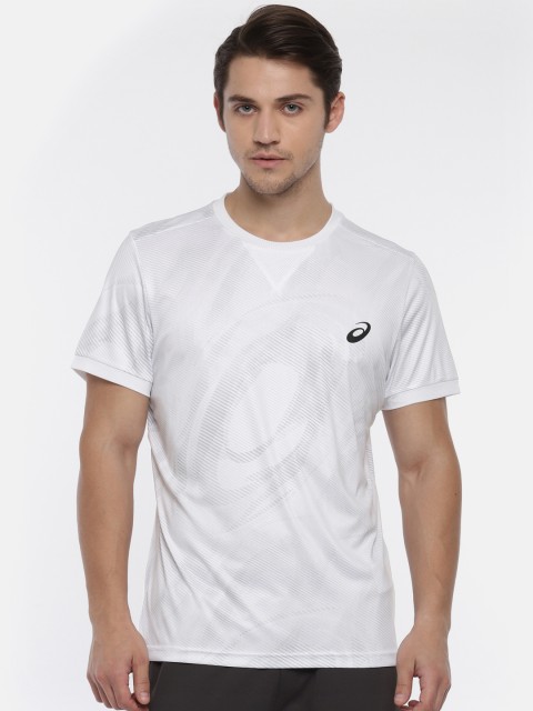 

ASICS Men White Striped SS GPX Round Neck T-shirt