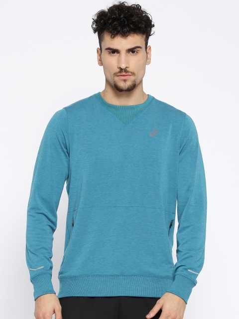 

ASICS Men Teal Blue Solid Crew Sweatshirt