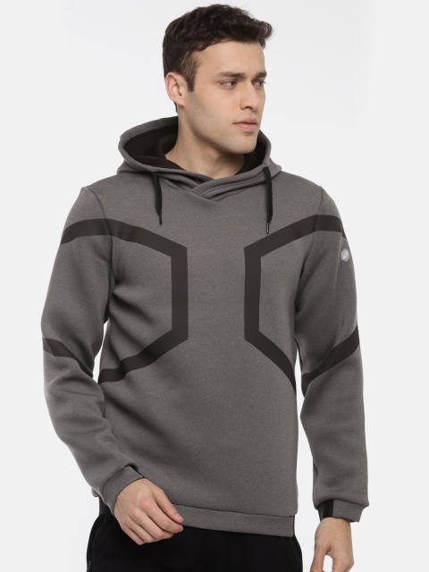 

ASICS Men Charcoal Grey Printed Hooded Sweatshirt