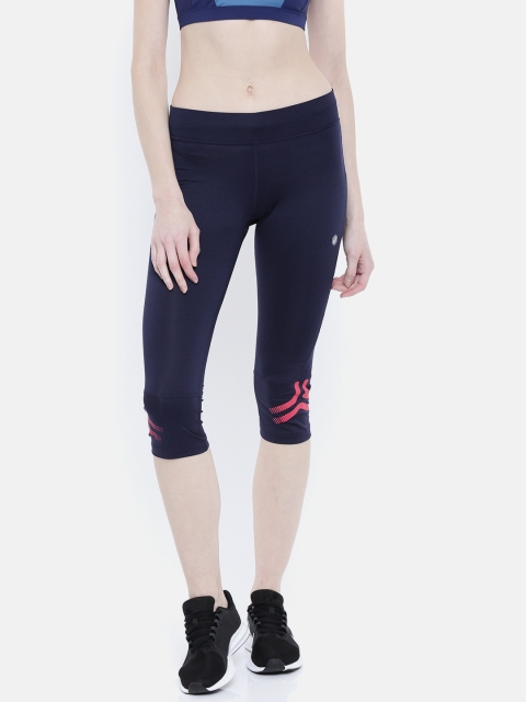 

ASICS Women Navy Blue Solid ICON KNEE Three-Fourth Tights