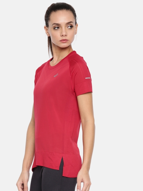 

ASICS Women Red SEAMLESS SS Solid Round Neck T-shirt