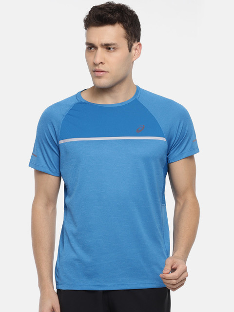 

ASICS Men Blue Solid Round Neck T-shirt