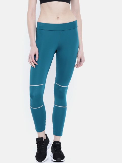 

ASICS Women Teal Blue Solid LITE-SHOW 7/8 Running Tights