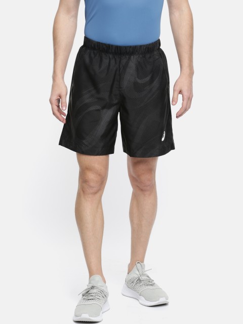 

ASICS Men Black Striped Regular Fit Moisture-wicking Technology Sports Shorts