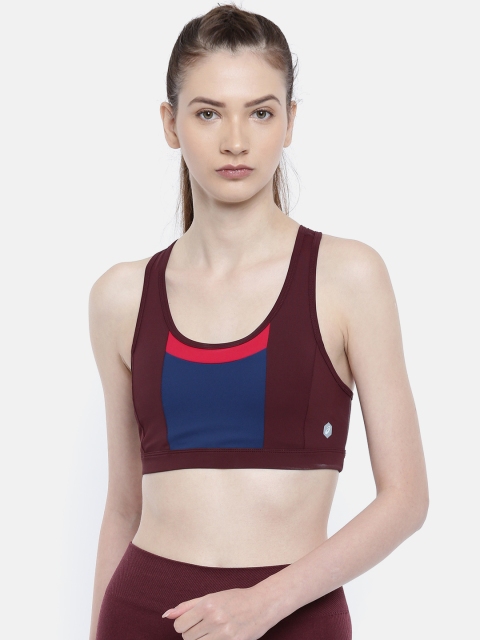 

ASICS Maroon & Navy Blue Colourblocked Non-Wired Lightly Padded Sports Bra