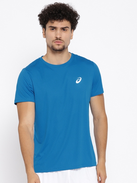 

ASICS Men Blue Self-Checked Silver Round Neck T-shirt