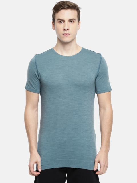 

ASICS Men Blue Solid Round Neck T-shirt