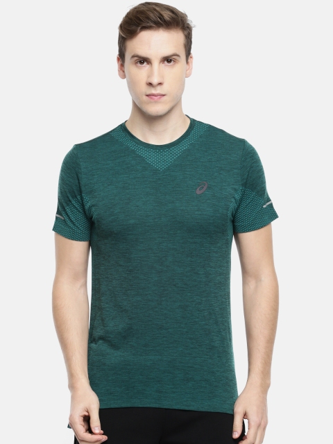 

ASICS Men Green Solid Round Neck T-shirt