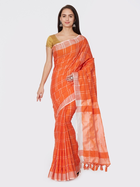 

Rajesh Silk Mills Orange Checked Linen Cotton Saree