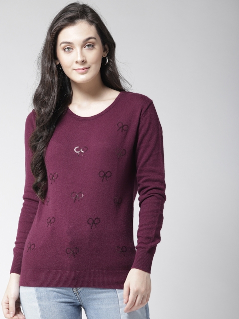 

Species Women Wine-Coloured Sequinned Pullover, Purple