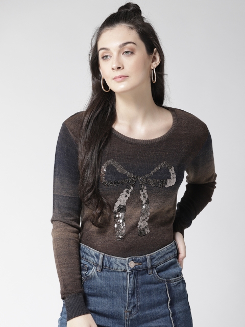 

Species Women Brown Printed Sequinned Pullover