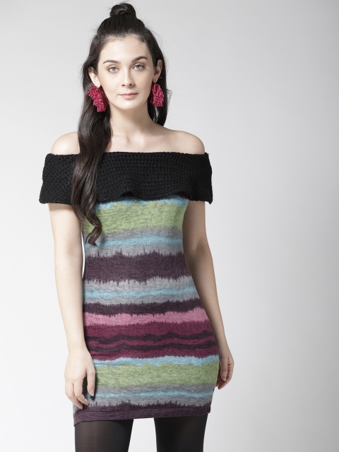 

Species Women Multicoloured Striped Off-Shoulder Longline Sweater, Multi
