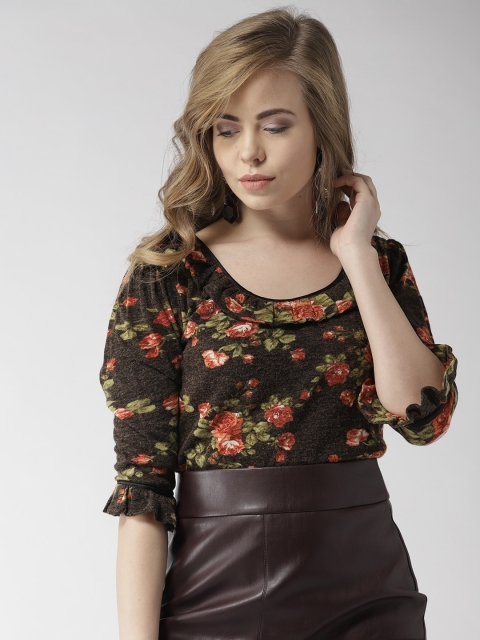 

Species Women Coffee Brown & Rust Orange Printed Top