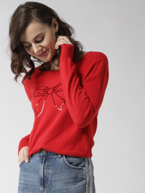 

Species Women Red Solid Sequinned Detail Pullover