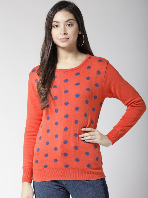 

Species Women Orange & Blue Self Design Pullover