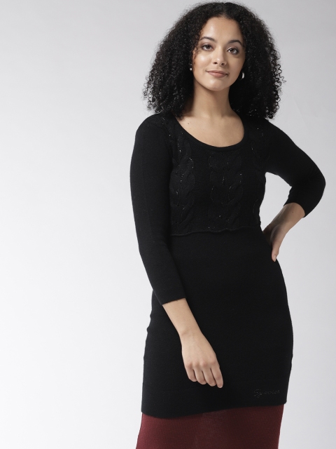 

Species Women Black Cable Knit Beaded Longline Pullover