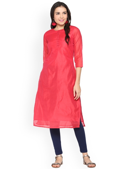 

People Women Red Solid Straight Kurta