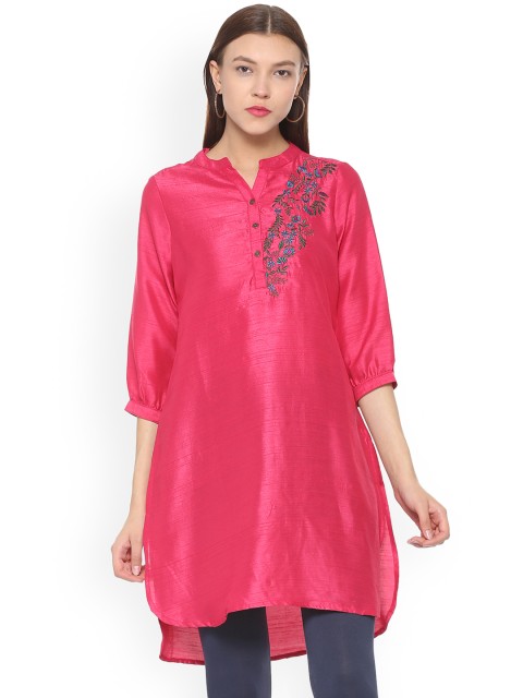 

People Women Pink Woven Design Straight Kurta
