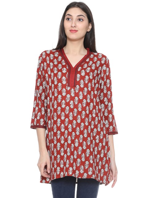 

People Women Maroon & White Printed A-Line Kurta