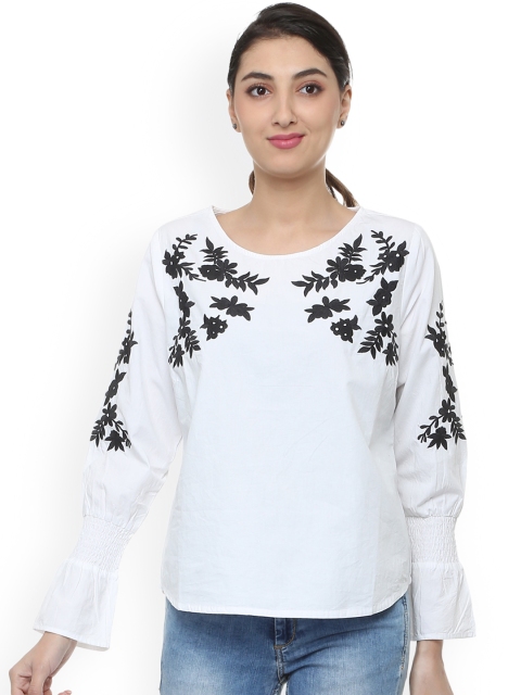 

People Women White Printed Pure Cotton Top