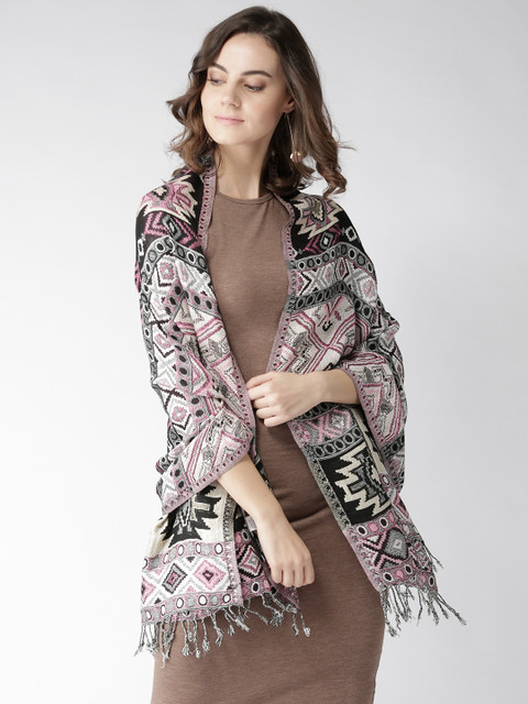 

Style Quotient Women Black & Pink Woven Design Shawl