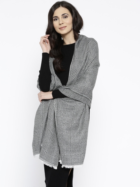 

Style Quotient Women Charcoal Grey & Off-White Woven Design Shawl