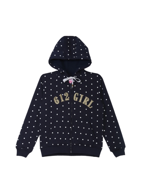 

612 league Girls Navy Blue Printed Hooded Sweatshirt