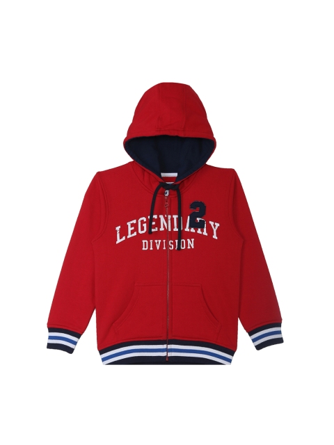 

612 league Boys Red Printed Hooded Sweatshirt
