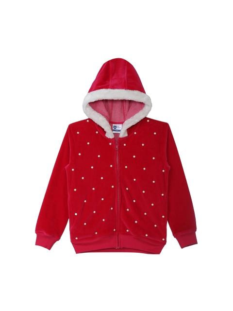 

612 league Girls Fuchsia Red Printed Hooded Sweatshirt