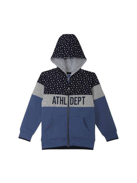 

612 league Boys Blue & Black Colourblocked Hooded Sweatshirt