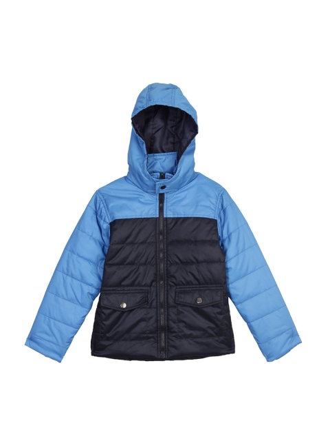 

612 league Boys Navy Blue Colourblocked Open Front Jacket