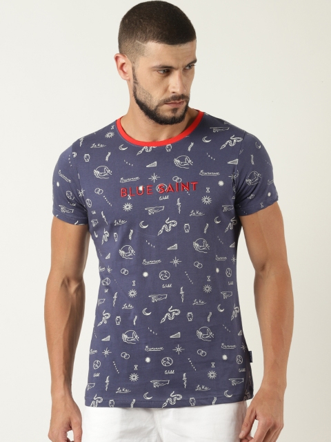 

Blue Saint Men Blue Printed Round Neck T-shirt