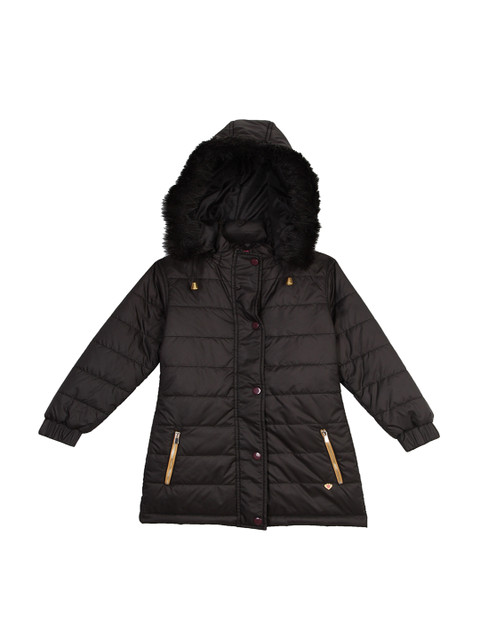 

612 league Girls Black Solid Open Front Jacket
