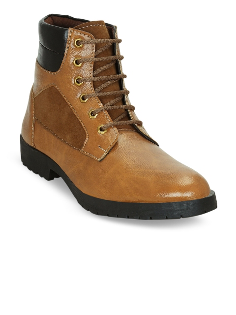 

Get Glamr Men Tan Brown Colourblocked High-Top Flat Boots