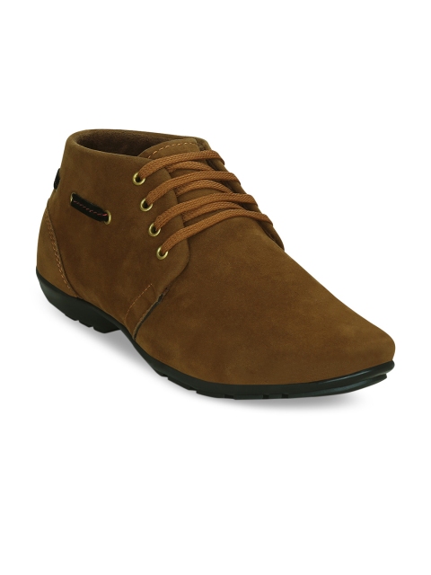 

Get Glamr Men Tan Brown Solid Mid-Top Flat Boots