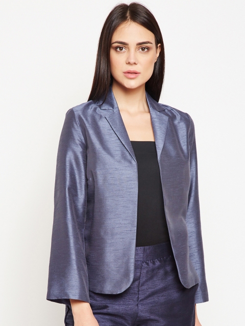 

Oxolloxo Women Grey Front-Open Single-Breasted Blazer