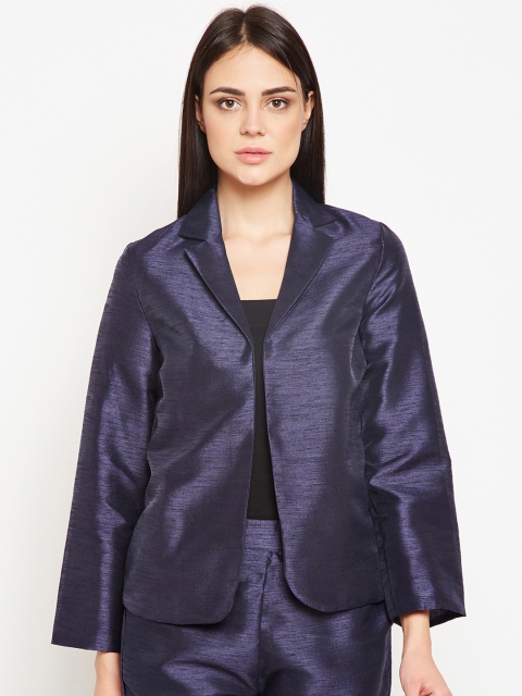 

Oxolloxo Women Navy Blue Front-Open Single-Breasted Blazer