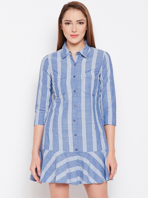 

Oxolloxo Women Blue Striped Shirt Dress