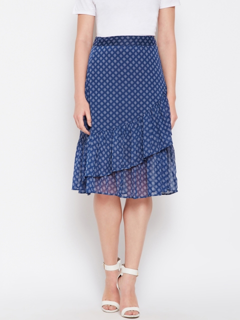 

Oxolloxo Women Blue Printed A-Line Skirt