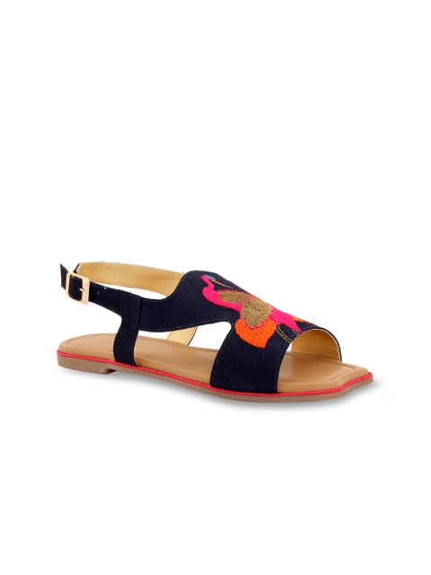 

Siendo Desi Women Navy Blue Woven Design Open Toe Flats