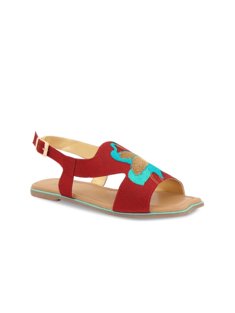 

Siendo Desi Women Maroon Woven Design Open Toe Flats