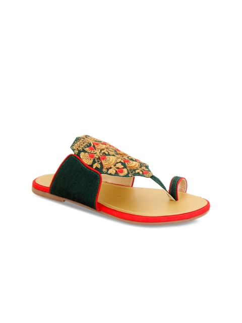

Siendo Desi Women Green Woven Design Synthetic T-Strap Flats