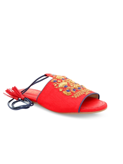 

Siendo Desi Women Red Woven Design Synthetic Open Toe Flats