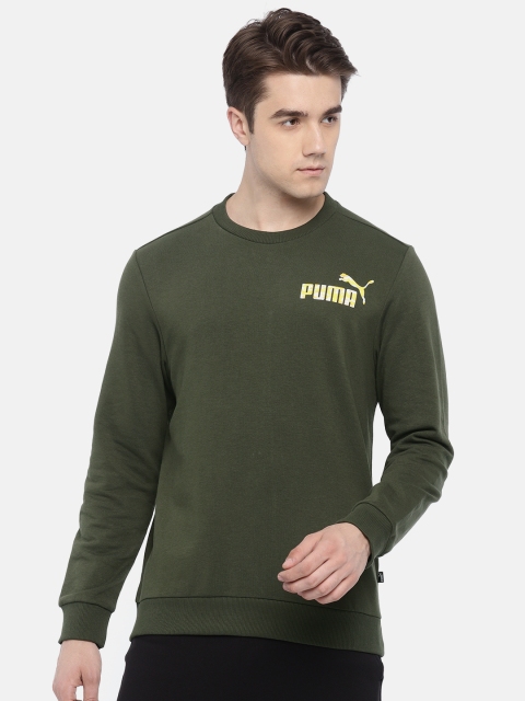 

Puma Men Olive Green Solid Graphic Crew TR I Sweatshirt