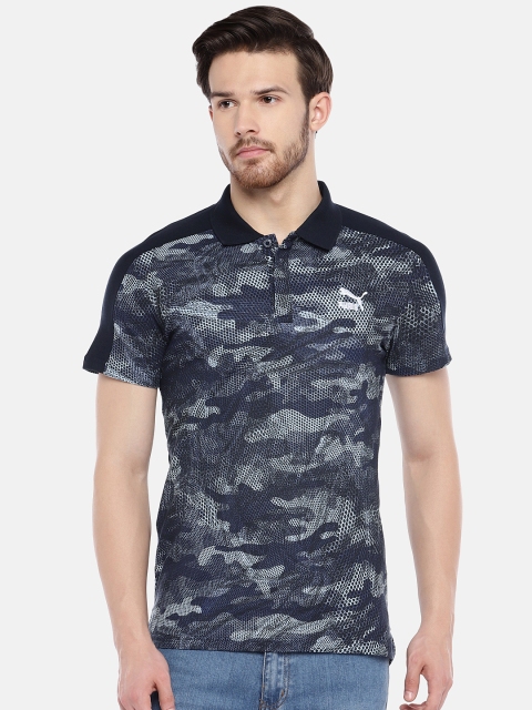 

Puma Men Navy Blue Printed Slim Fit Archive Logo AOP Polo Collar T-shirt