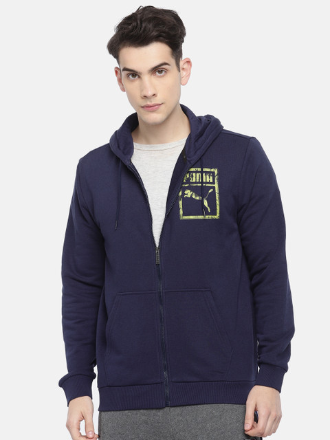 

Puma Men Navy Blue Graphic FZ Printed Hooded Track Sweatshirt