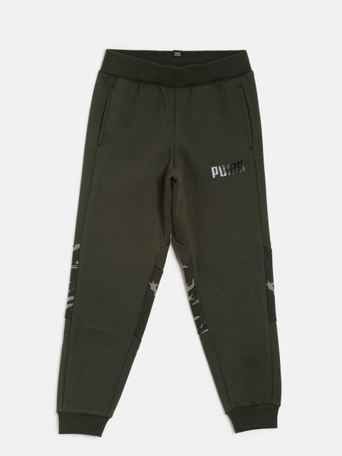 

Puma Boys Olive Green Solid Camo AOP FL Joggers